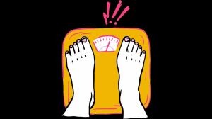 image of woman's feet on scale with scale showing weight gain